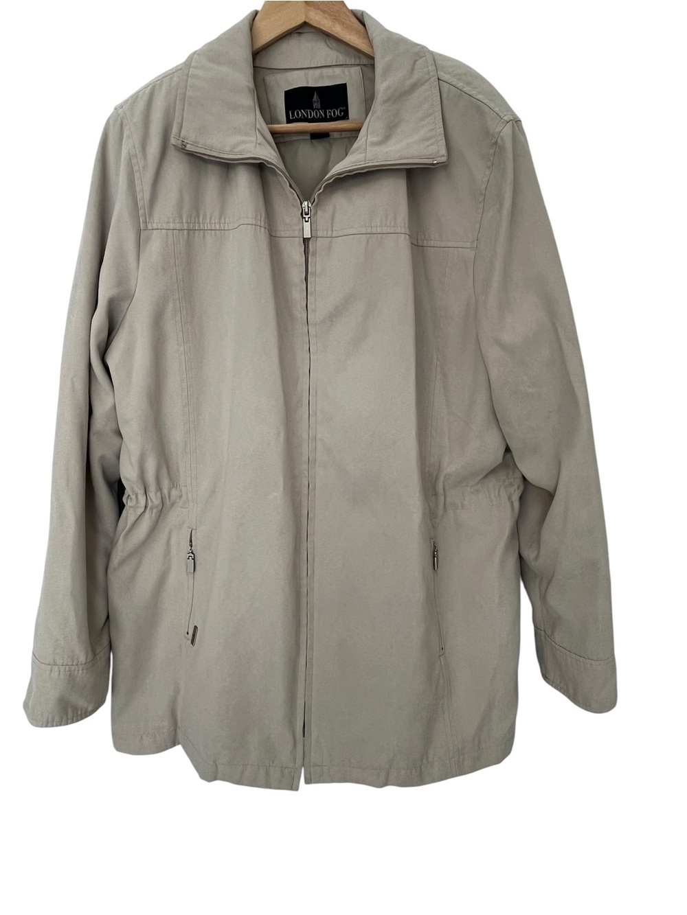 London Fog Tan Microfiber Full Zip Drawstring Waist Anorak Jacket Women’s XL